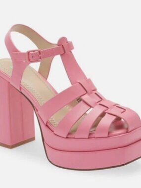 Nordstrom BP. Amaya Pink Strappy Fisherman Block-Heel Platform Sandals - sz 8
